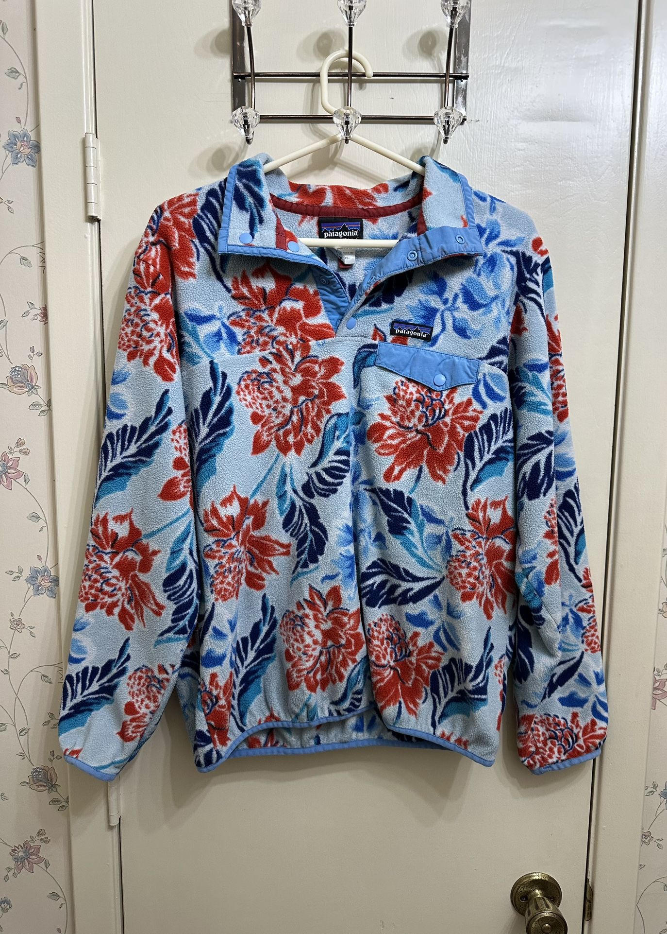 Patagonia Synchilla Hawaiian Foral Fleece 1/4 Snap Pullover Sweater Size Womens Large