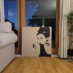 Audrey Hepburn Canvas Wall Art (Black, Gray, White)