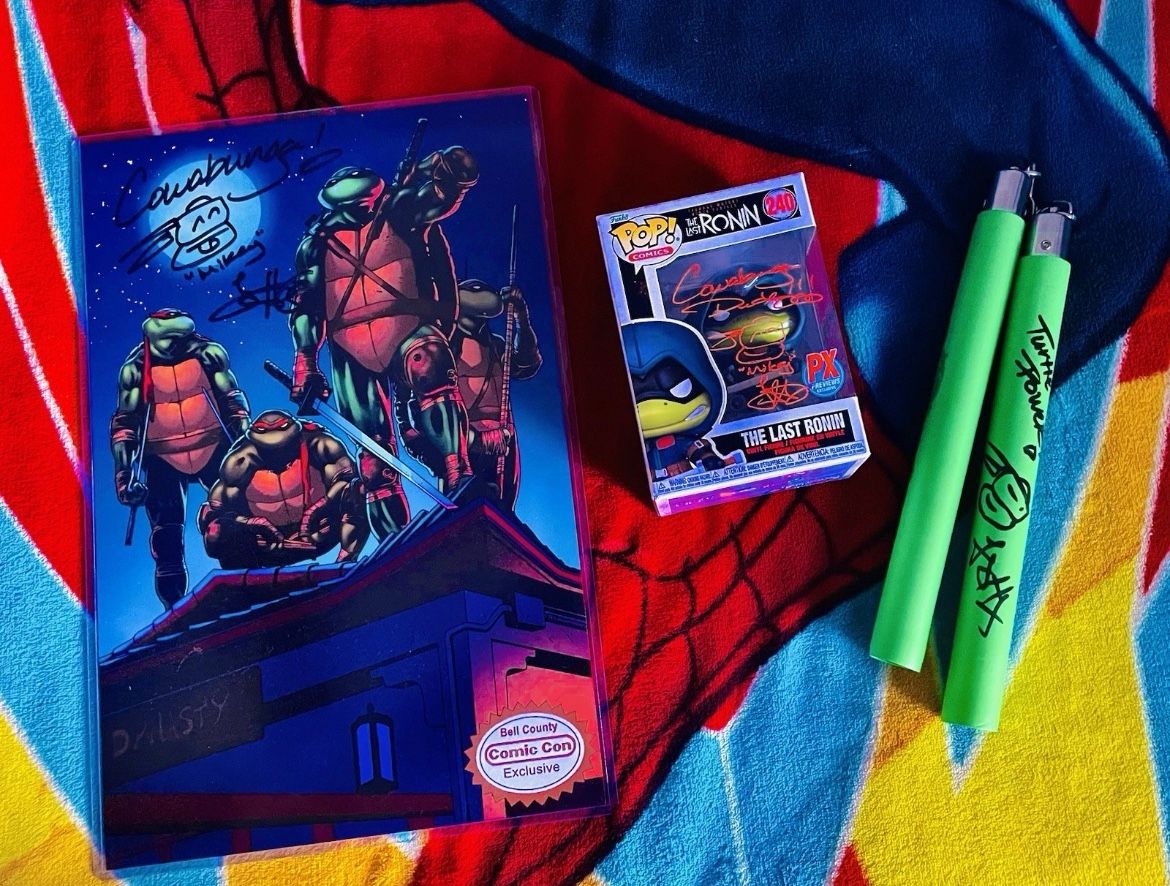 TMNT Last Ronin Signed Funko Pop Bundle With Poster And Nunchucks