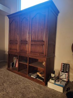Large Wood Entertainment Center Armoire Storage Cabinet