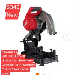 Milwaukee
M18 FUEL 18-Volt
Lithium-Ion Brushless
Cordless 14 in. Abrasive
Cut-off Saw (Tdol-
Only)