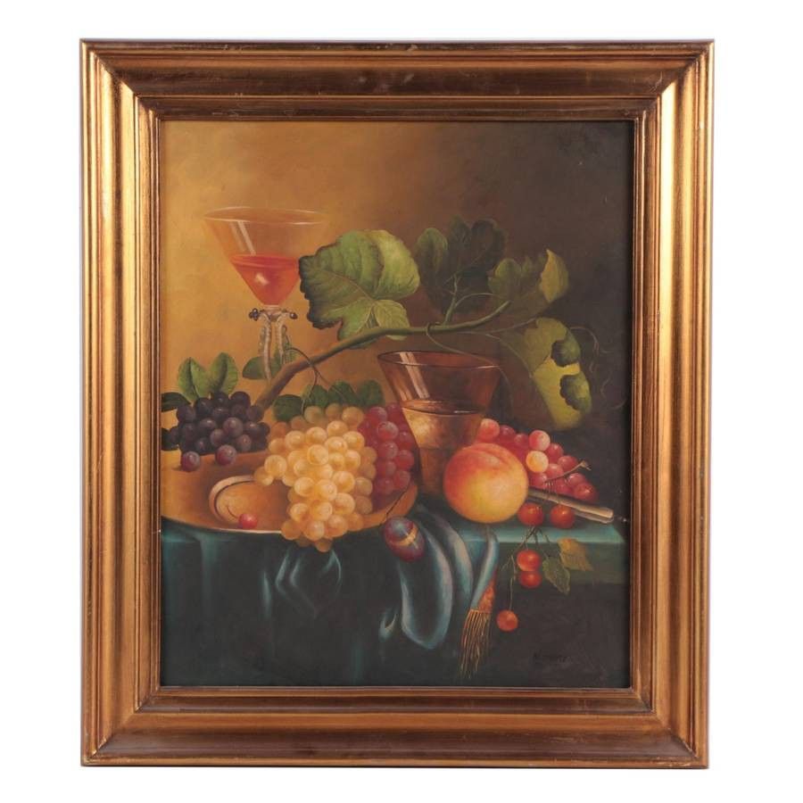 STUNNING N. MENE SIGNED 26 x 30 INCH OIL ON CANVAS STILL LIFE PAINTING