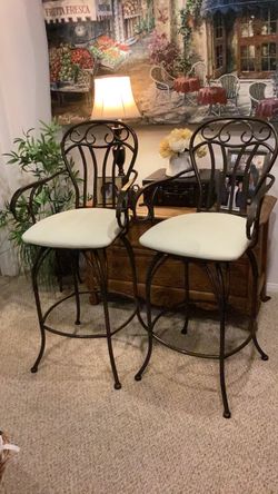 Set of 2 Wrought Iron Swivel Bar Stools -Bronze