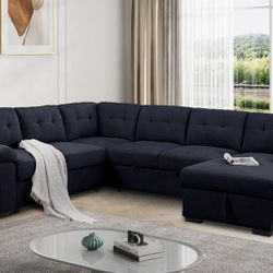 New! Sectional, Sectionals, Sectional Sofa Bed, Sectional Sofa With Storage Chaise, Sectional Sofa With Pull Out Bed, Linen Fabric Sectional, Couch