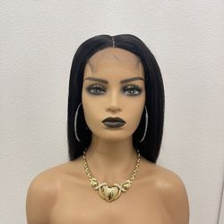 12” Straight Virgin Human Hair 4x4 Lace Closure Wig Layered with Natural Ends