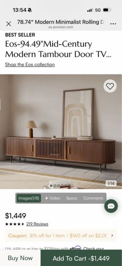 Eos-94.49"Mid-Century Modern Tambour Door TV