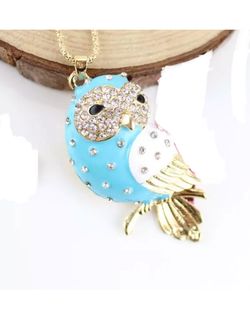 Cute light blue crystal owl necklace