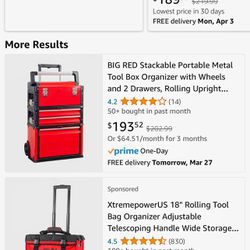 Large Toolbox Organizer - BIG RED Stackable Portable Metal Tool