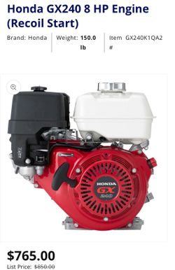 Honda Gx 240 8hp Motor 