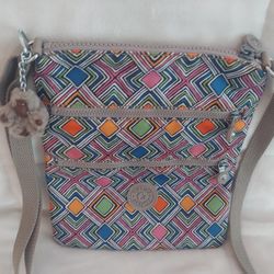 Kipling Bright Neon Geometric Pattern Crossbody Bag