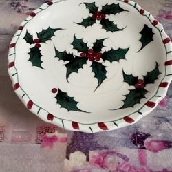 Vintage 1950s Lefton's Christmas Holly Berry and Candy Cane Candy Dish 8” Japan