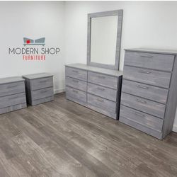 Dresser With Mirror, Chest And Two Nightstands 🌌 Comoda Con Espejo, Gavetero Y Dos Mesitas De Noche 🌌