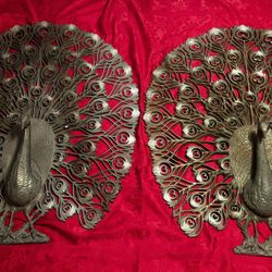 Pair Of 1960’s Burwood Peacock Wall Hangers MCM Country Ranch Farm Animals 