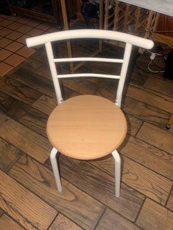 White Metal Chair with Wood Seat