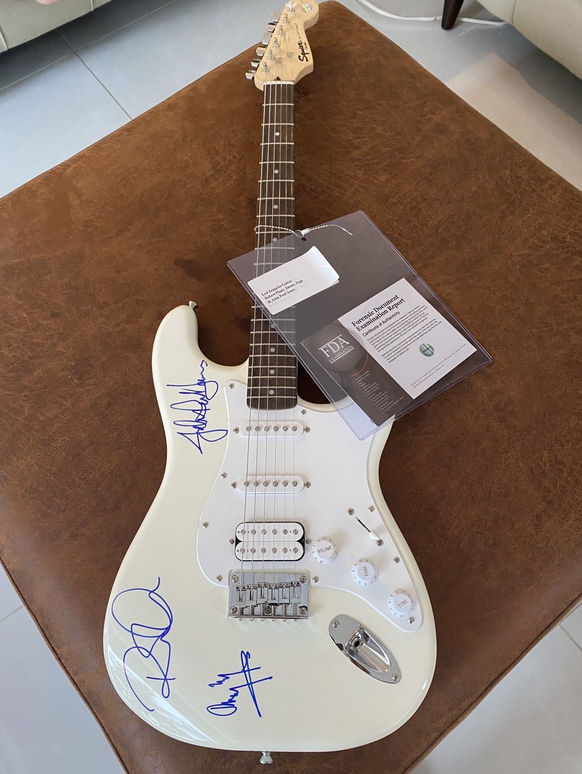 Squier Led Zeppelin autographed guitar