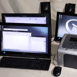 Set of 3 Dell AIO computers w/ webcam, speakers, wifi bluetooth keyboards mice.
