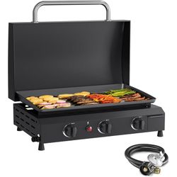 3 Burner Gas Griddle with Hood- 23.3 Inch Outdoor Propane Griddle-45000 BTU Propane Fuelled, Portable Flat Top Gas Grill Camping Griddle with Lid