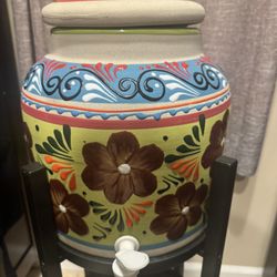 Hand Painted Talavera Ceramic Water Dispenser w/ Metal Stand
