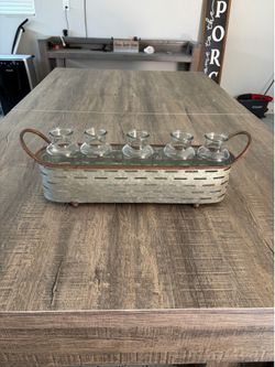 Glass vases with tray decor