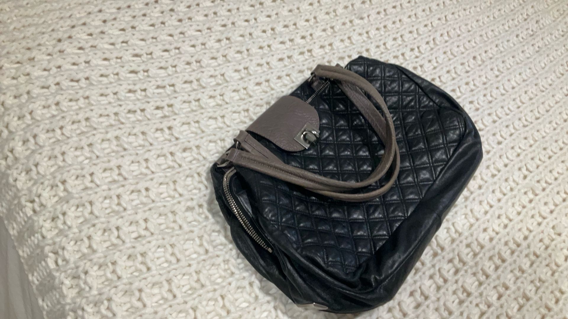 Marc Jacob’s Black Quilted Soft Leather Top Handle Bag Silver Hardware