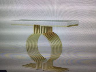 MODERN 39.4 NARROW CONSOLE TABLE WITH GEOMETRIC METAL BASE  FAUX MARBLE  LOOK  WHITE/GRAY TOP  AND GOLD BASE COLOR. 