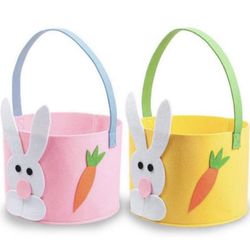  2 Pack Easter Baskets for Kids Empty Felt Bunny Basket Easter Decor Eggs Candy Gifts Storage 