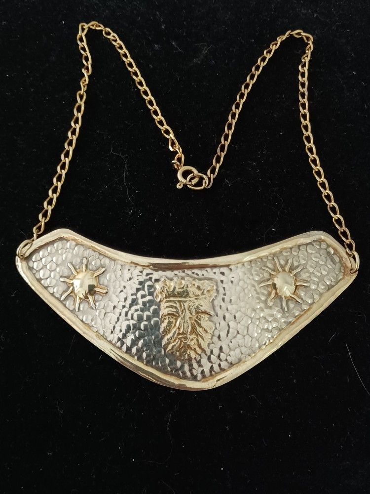 Vtg.Sterling Silver 925- Gold Vermeil Suns& Man Face Necklace