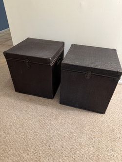 Set of 2 Dark Brown Woven Storage Trunks