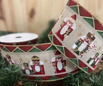 Red and Gold Glitter Nutcrackers Printed Christmas Ribbon Holiday Craft Supplies