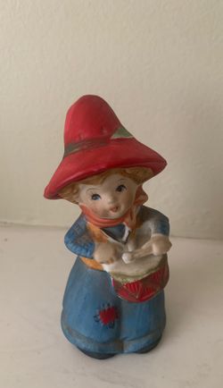 VINTAGE 1978 JASCO MERI BELLS 4.5" BELL FIGURINE GIRL PLAYING DRUM