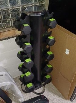dumbbell set with standing rack And like new bench , everything For 450