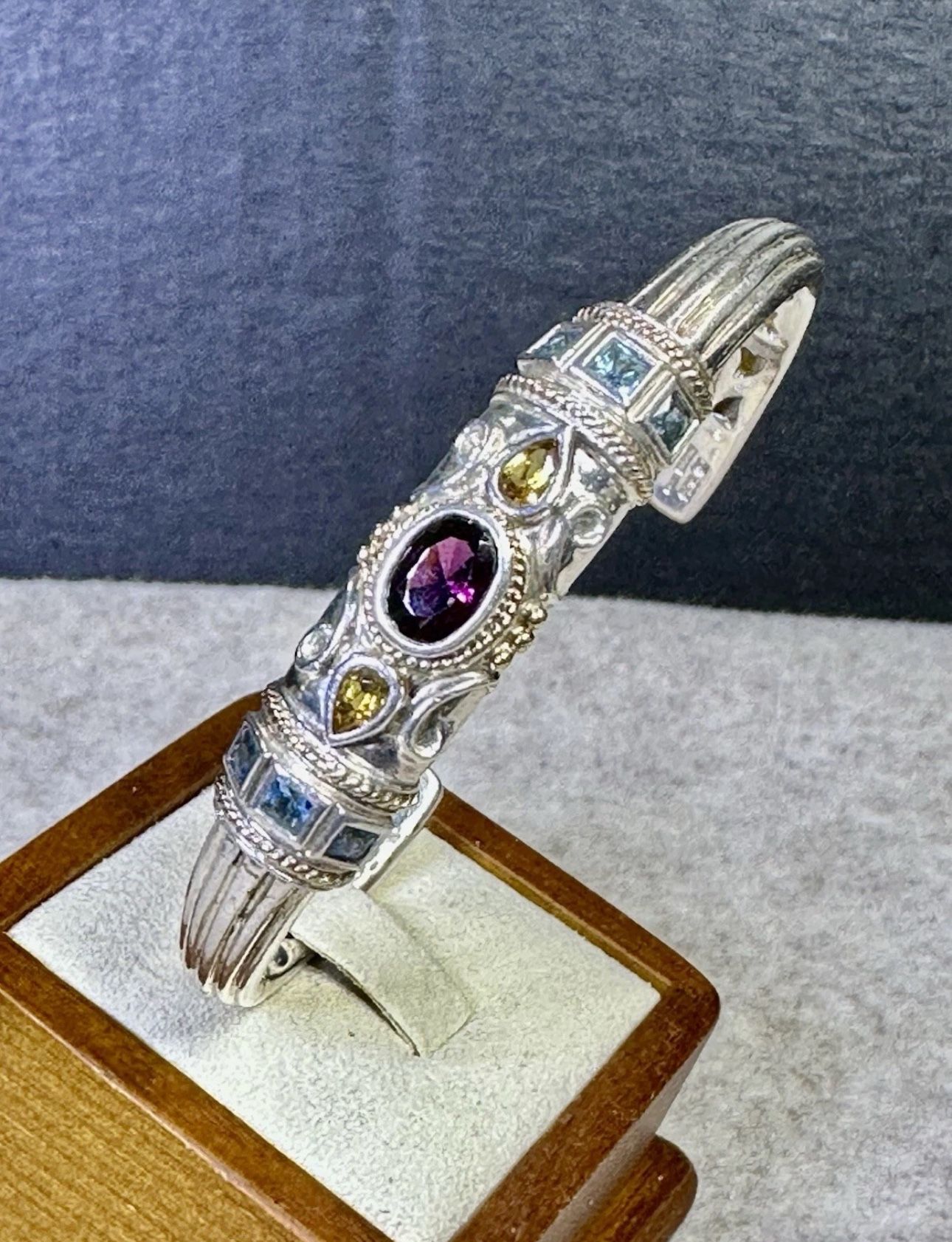 FREE SHIPPING! Lorenzo Cuff Bracelet 925 Silver Multi-Gemstone 7” Lot#284