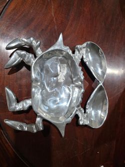 Vintage Metal Crab Chip & Dip Serving Dish Platter Cast