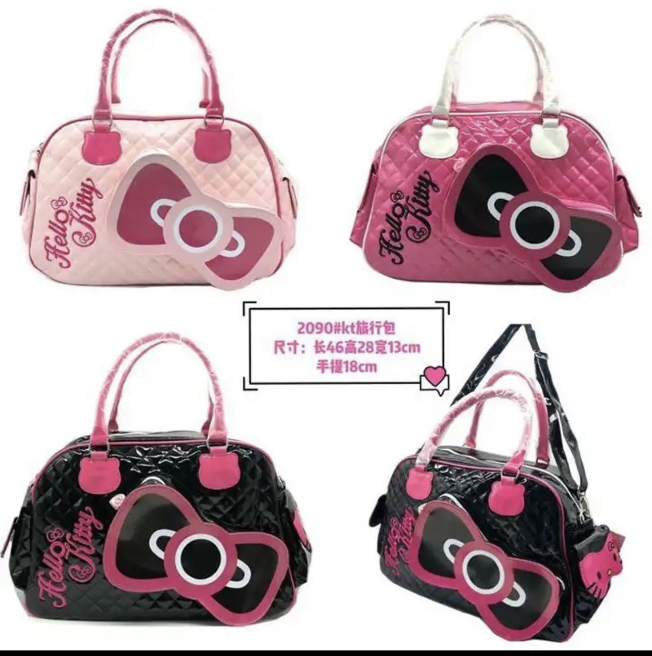 Kawaii Hello Kitty Sanrios Anime Cute Portable Cross-Body Pu Glossy Travel Bag Girl Fashion Kitten High Capacity Travel Bag