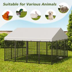 Large Dog Kennel Outdoor Pet Pens Dogs Run Enclosure Animal Hutch Metal Coop Fence with Roof Cover. 9.62'L x 9.35'W x 6.18'H.