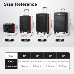 4 Piece Luggage Set Expandable ABS Travel Suitcase Set TSA Lock Hardshell Durable Lightweight Traveling Luggage Sets Gift for Back to School (Black, 2