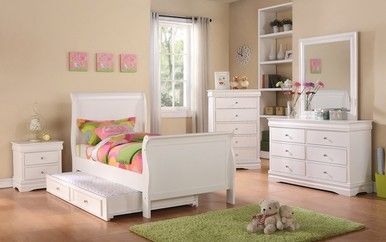 Brand new white or grey twin sleigh bedframe + dresser + mirror + nightstand + bottom drawer
