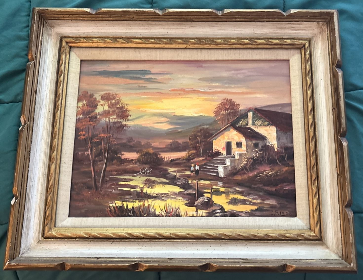 Iolanda Rizzo Vintage Large Oil Painting on Canvas Signed Country Side Theme