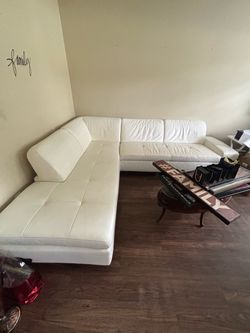 White Leather L-Shaped Sectional Sofa