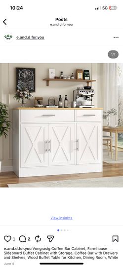 Vongrasig Coffee Bar Cabinet, Farmhouse Sideboard Buffet Cabinet with Storage, Coffee Bar with Drawers and Shelves, Wood Buffet Table for Kitchen, Din