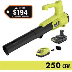 RYOBI ONE+ 18V 90 MPH 250 CFM Cordless Battery Leaf Blower/Sweeper with 2.0 Ah Battery and Charger