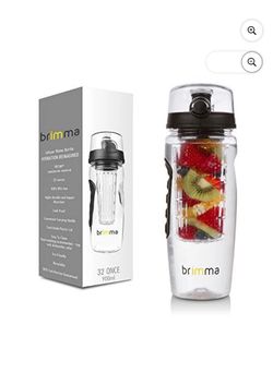 Brimma Leak Proof Fruit Infuser Water Bottle, Large 32 oz BPA Free with Flip Top Lid