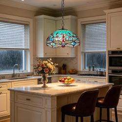 Antique Tiffany Pendant Light Fixture Stained Glass