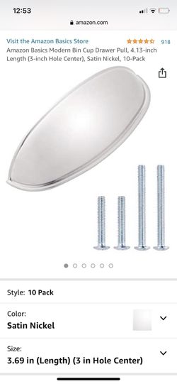 Bin Cup Draws Pull / 4.13 Length / 9 Available / New ! Satin Nickel 