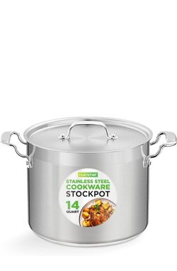 NutriChef 14 Quart Stock Pot with Lid - Heavy Duty Stainless Steel, Induction Ready, Ergonomic Handles

