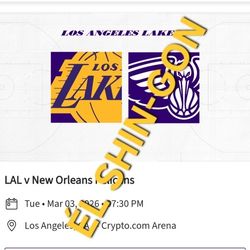 Lakers vs Pelicans 4 Tickets Mar 3rd Section 321 Row 6 $80 EA 