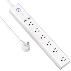 Power Strip with USB, VASTFAFA Flat Plug Power Strips 6 Outlets and 2 USB 4.5Ft Extension Cord, Multiple Protection Wall Mount for Home/Office, UL Lis