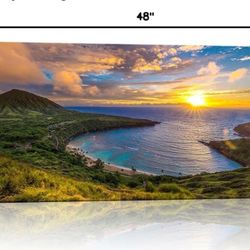 Large Canvas Wall Decorations Sunrise From Hanauma Bay On Oahu, Hawaii Landscape Printed Paintings For Living Room Framed Ready To Hang 24"X48"
