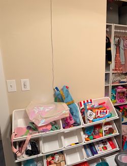 Toy organizer shelves with bins