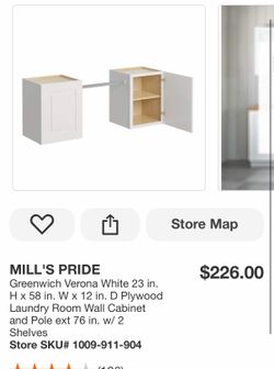 MILL'S PRIDE Greenwich Verona White 23 in. H x 58 in. W x 12 in. D Plywood Laundry Room Wall Cabinet and Pole ext 76 in. w/ 2 Shelves